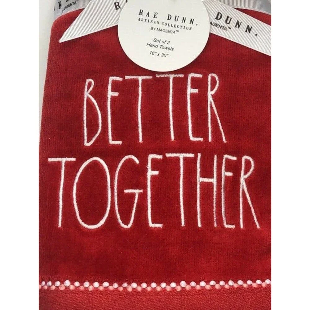 Rae Dunn Hand Towels Valentines Day Bath Better Together Embroidered Set of 2
